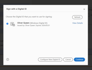 This screenshot is to show what the software presents to the user when first applying a signature.